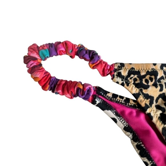 Reina Olga Bikini Two Piece Leopard Hot Pink Tie Front Size Small - Picture 6 of 9